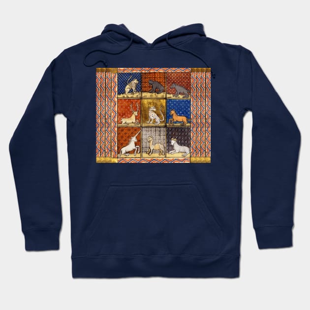 MEDIEVAL BESTIARY FANTASTIC ANIMALS IN GOLD RED BLUE COLORS Hoodie by BulganLumini